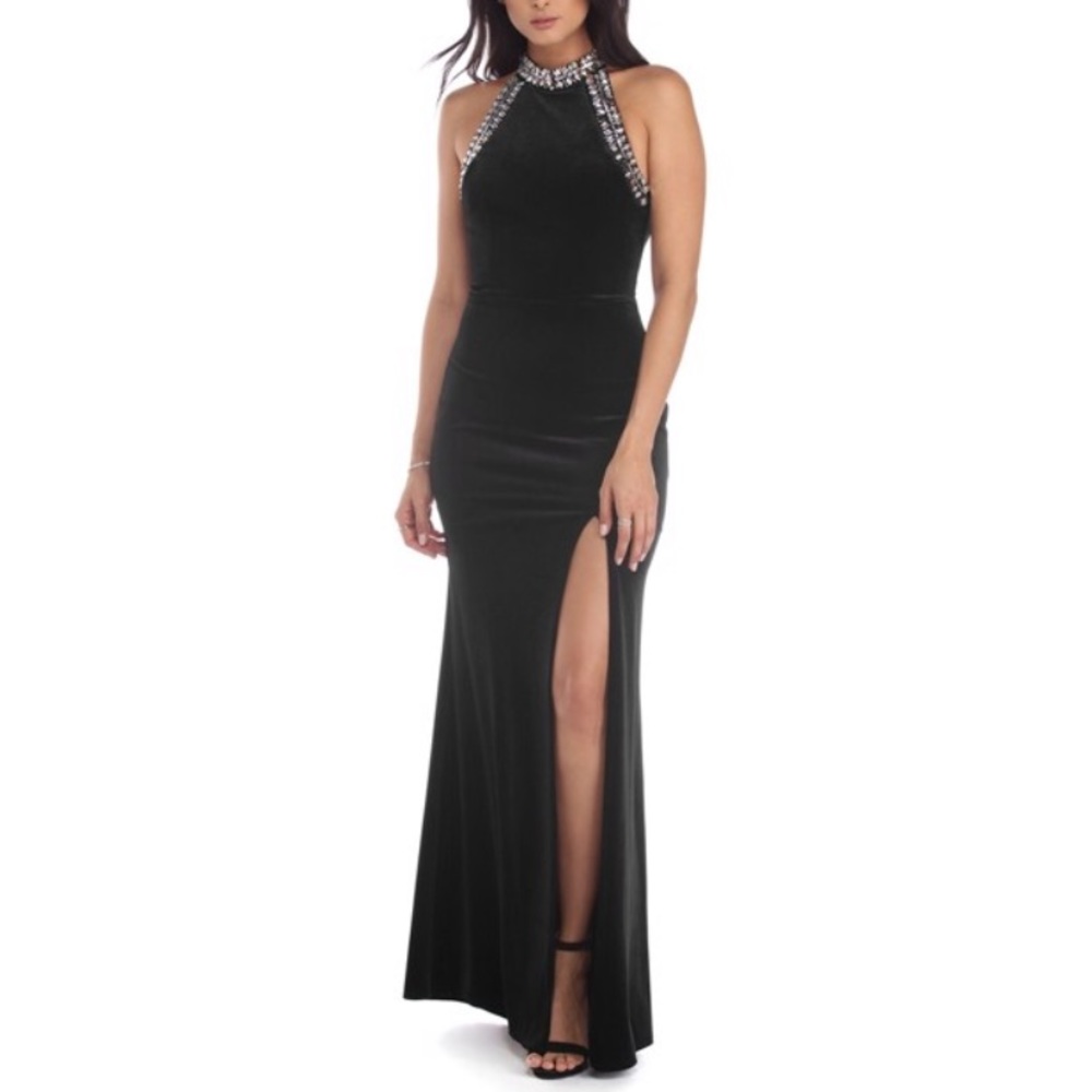 Long Black Velvet Windsor Dress